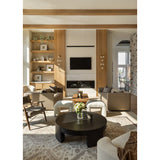 Featuring Sheffield Charcoal Oak Veneer Coffee Table by Four Hands at Amethyst Home. Made from thick, charcoal-finished oak, a rounded coffee table features four legs that pull through to the top, for an intriguing design detail.Overall Dimensions: 48.00"w x 48.00"d x 13.00"hWeight : 94.80 lbsMaterials : Oak Veneer. Amethyst Home provides interior design, new home construction design consulting, vintage area rugs, and lighting in the Nashville metro area.