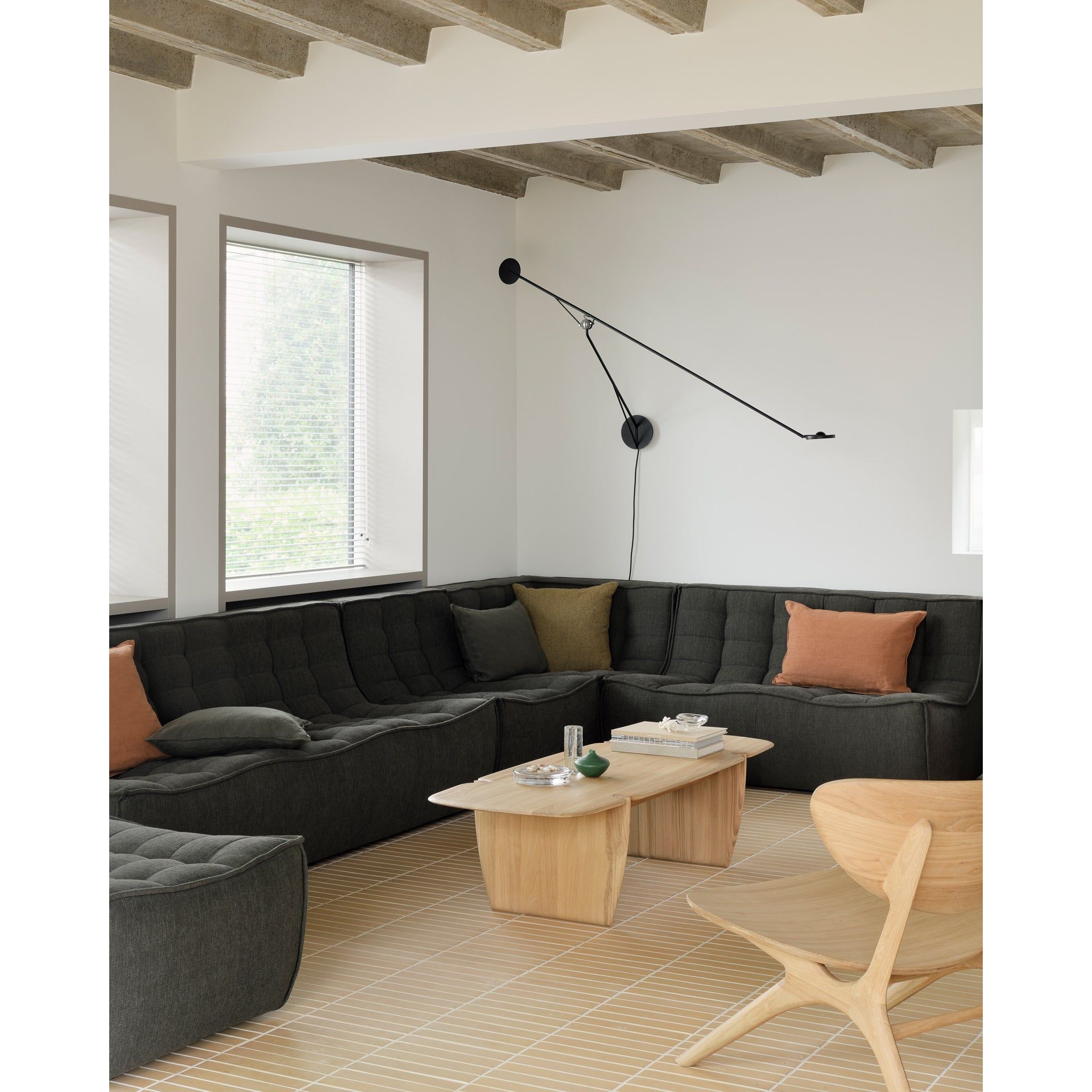 Featuring N701 Moss Modular Sofa by Ethnicraft at Amethyst Home. The N701 sofa is an inviting design that oozes comfort and relaxation. By combining the different modules and sizes, you have unlimited possibilities when it comes to creating your own unique setting.Weight : 30 lbs Dimensions: 39" W x 33" L x 30" H.  Amethyst Home provides interior design, new home construction design consulting, vintage area rugs, and lighting in the Calabasas metro area.