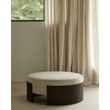 Featuring Roller Mahogany Dark Brown Max Pouf by Ethnicraft at Amethyst Home. The Roller Max collection is remarkable in its design, distinguished with its stacked wood-stick effect. The pouf is a multifunctional item which encapsulates the comfortable upholstery cushion within the dark brown-varnished mahogany.Weight : 37 lbs Dimensions: 33.5" W x 33.5" L x .  Amethyst Home provides interior design, new home construction design consulting, vintage area rugs, and lighting in the Dallas metro area.