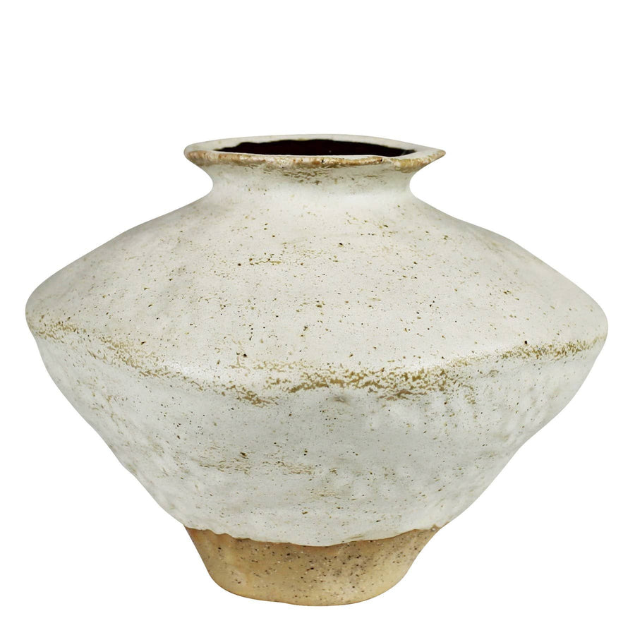 Vase with Natural Base, Ceramic, White