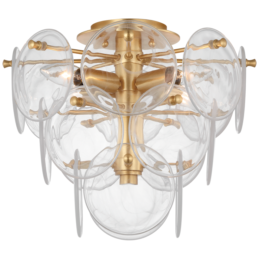 Featuring Loire Medium Tiered Flush Mount by Visual Comfort at Amethyst Home. The Loire by AERIN evokes mid-century Italian elegance while adding modern updates in design and finishes. The fluid and dynamic silhouettes cascade and inspire through the distinctive glow of light softly filtered through hand-blown white strié glass discs. Larger pieces can.  Amethyst Home provides interior design, new home construction design consulting, vintage area rugs, and lighting in the Laguna Beach metro area.