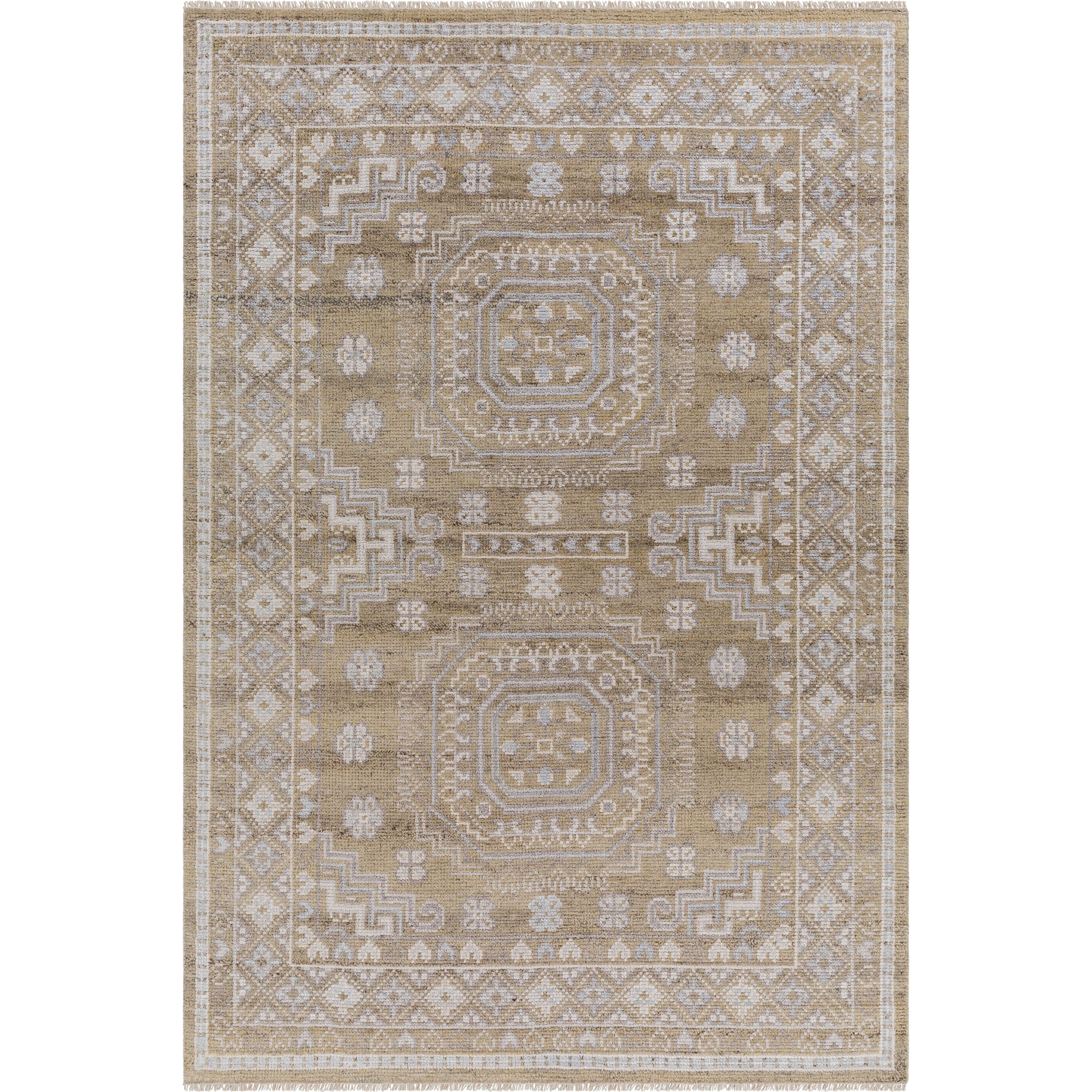 Featuring Almeria Taupe Hand-Knotted Rug by Surya at Amethyst Home. The Almeria Collection showcases traditional inspired designs that exemplify timeless styles of elegance, comfort, and sophistication. With their hand knotted construction, these rugs provide a durability that can not be found in other handmade constructions, and boasts the ability to b.  Amethyst Home provides interior design, new home construction design consulting, vintage area rugs, and lighting in the Laguna Beach metro area.