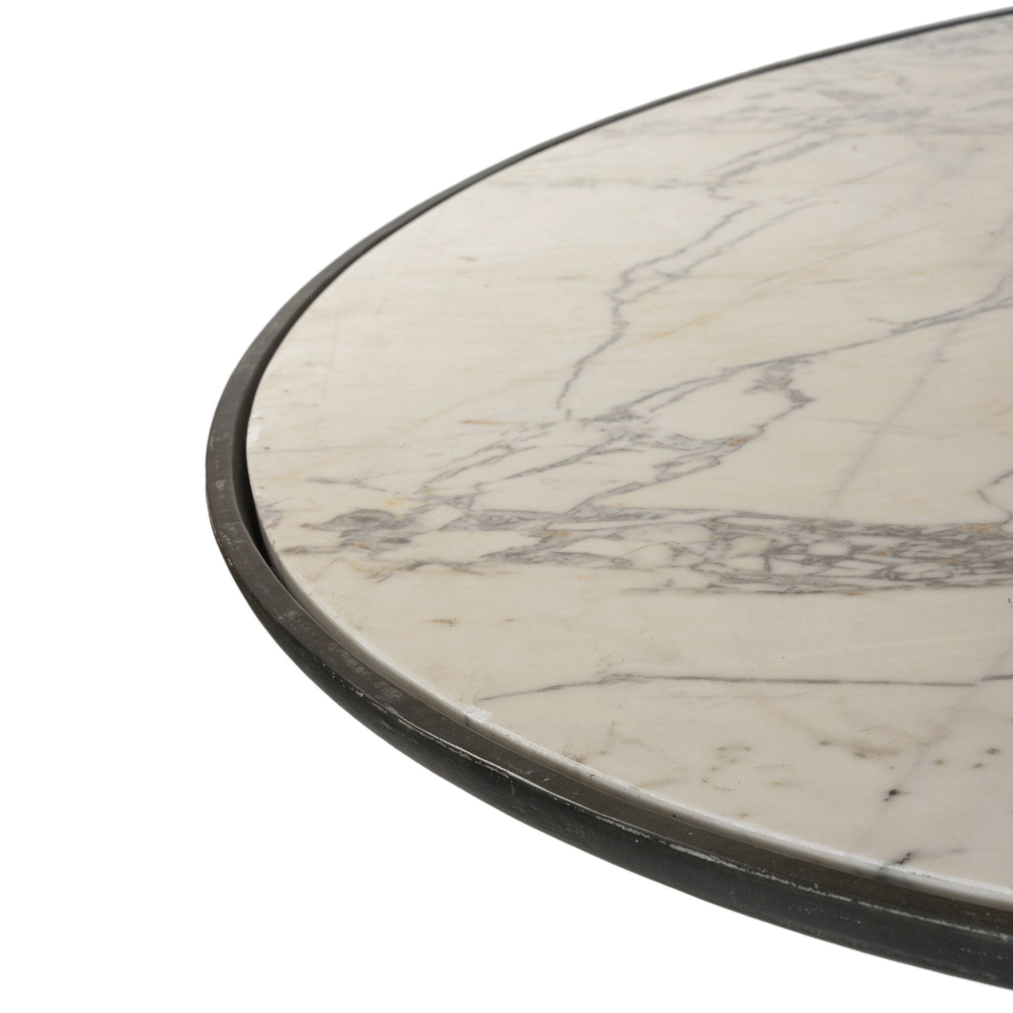 Featuring Balboa Veined White Marble Outdoor Dining Table 55" by Four Hands at Amethyst Home. A tulip base of grey-finished aluminum supports a rounded inset tabletop of white marble, with beautiful natural veining. Cover or store indoors during inclement weather and when not in use.Overall Dimensions: 55.00"w x 55.00"d x 30.25"hWeight : 283.60 lbsMaterials : Solid Marble, Aluminum,. Amethyst Home provides interior design, new construction, custom furniture, and area rugs in the Houston metro area