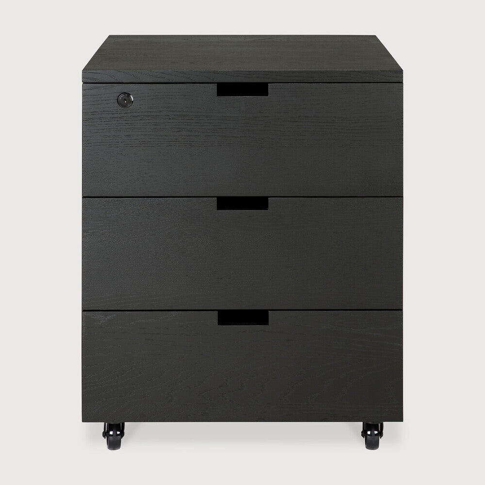 Featuring Billy Varnished Oak Black Drawer Unit by Ethnicraft at Amethyst Home. Organise your work space with the Billy drawer unit in solid oak. It features three soft-closing drawers and easy access thanks to the handy wheels. On its own or under a desk, it is the simple staple every office needs.Weight : 75 lb Dimensions: 22.5 in W x 20 in L x 24.5 in HBrushed : YesCollection . Amethyst Home provides interior design, new construction, custom furniture, and area rugs in the Des Moines metro area
