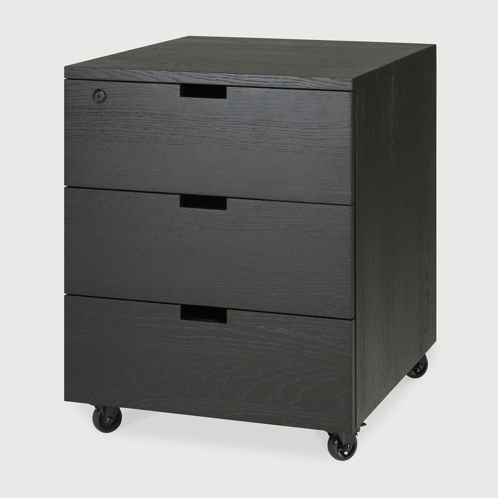Featuring Billy Varnished Oak Black Drawer Unit by Ethnicraft at Amethyst Home. Organise your work space with the Billy drawer unit in solid oak. It features three soft-closing drawers and easy access thanks to the handy wheels. On its own or under a desk, it is the simple staple every office needs.Weight : 75 lb Dimensions: 22.5 in W x 20 in L x 24.5 in HBrushed : YesCollection. Amethyst Home provides interior design, new construction, custom furniture, and area rugs in the Kansas City metro area