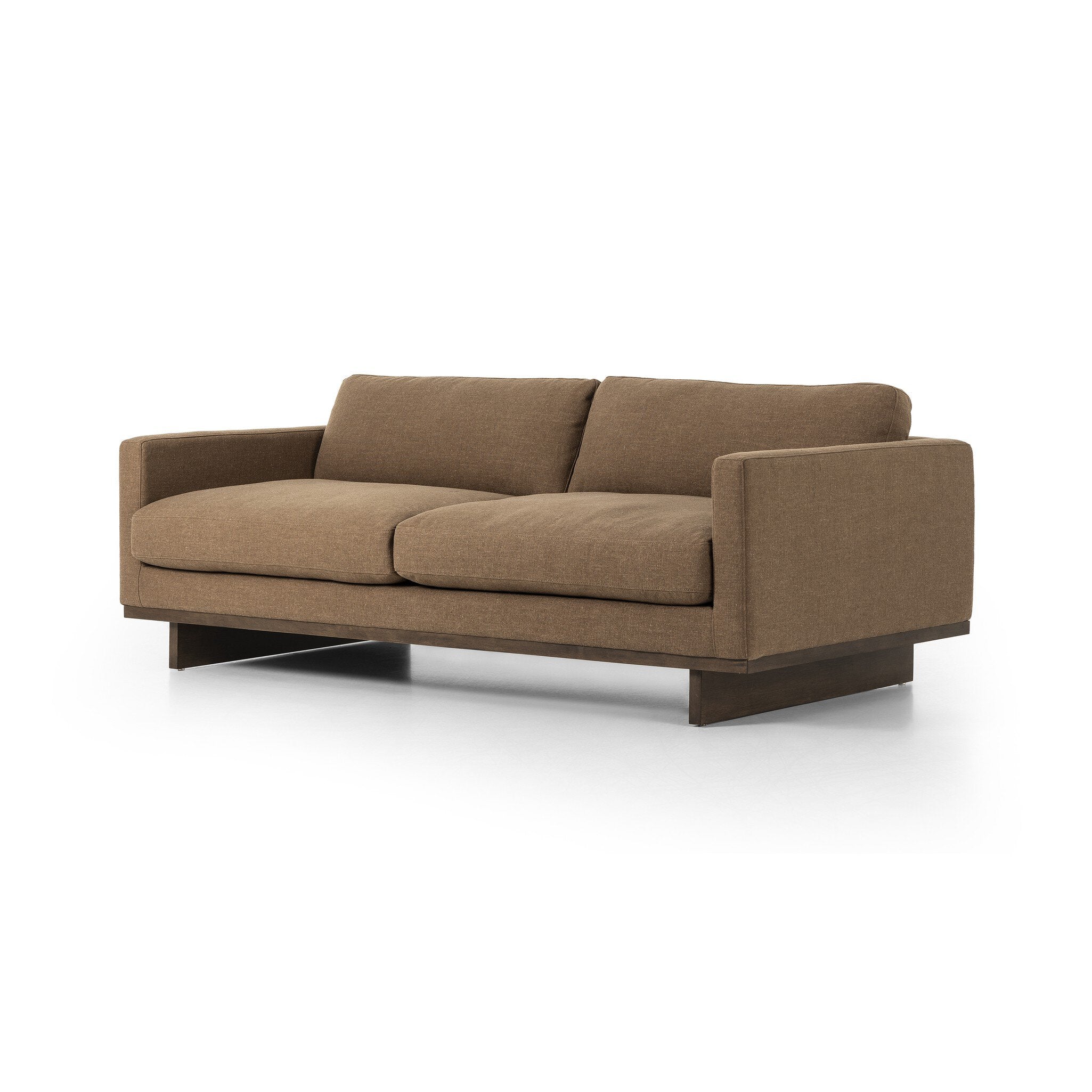 Featuring Everly Antwerp Cafe Sofa by Four Hands at Amethyst Home. Classic goes contemporary. A brown-finished parawood base supports low, deep seating of high-performance fabric, with track arms for a clean touch.Overall Dimensions: 84.00"w x 43.00"d x 32.00"hWeight : 132.28 lbsMaterials : 39% Linen, 35% Cotton, 26% Polyester, Solid Parawood, 100% Polyester. Amethyst Home provides interior design, new construction, custom furniture, and area rugs in the Monterey metro area