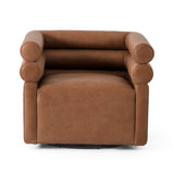 Featuring Evie Palermo Cognac Swivel Chair by Four Hands at Amethyst Home. Atop a 360-degree swivel, cleanly shaped seating is upholstered in cognac-colored top-grain leather.Overall Dimensions: 32.25"w x 30.00"d x 26.75"hWeight : 87.08 lbsMaterials : Top Grain Leather, Poplar Plywood, 100% Polyester. Amethyst Home provides interior design, new construction, custom furniture, and area rugs in the Boston metro area