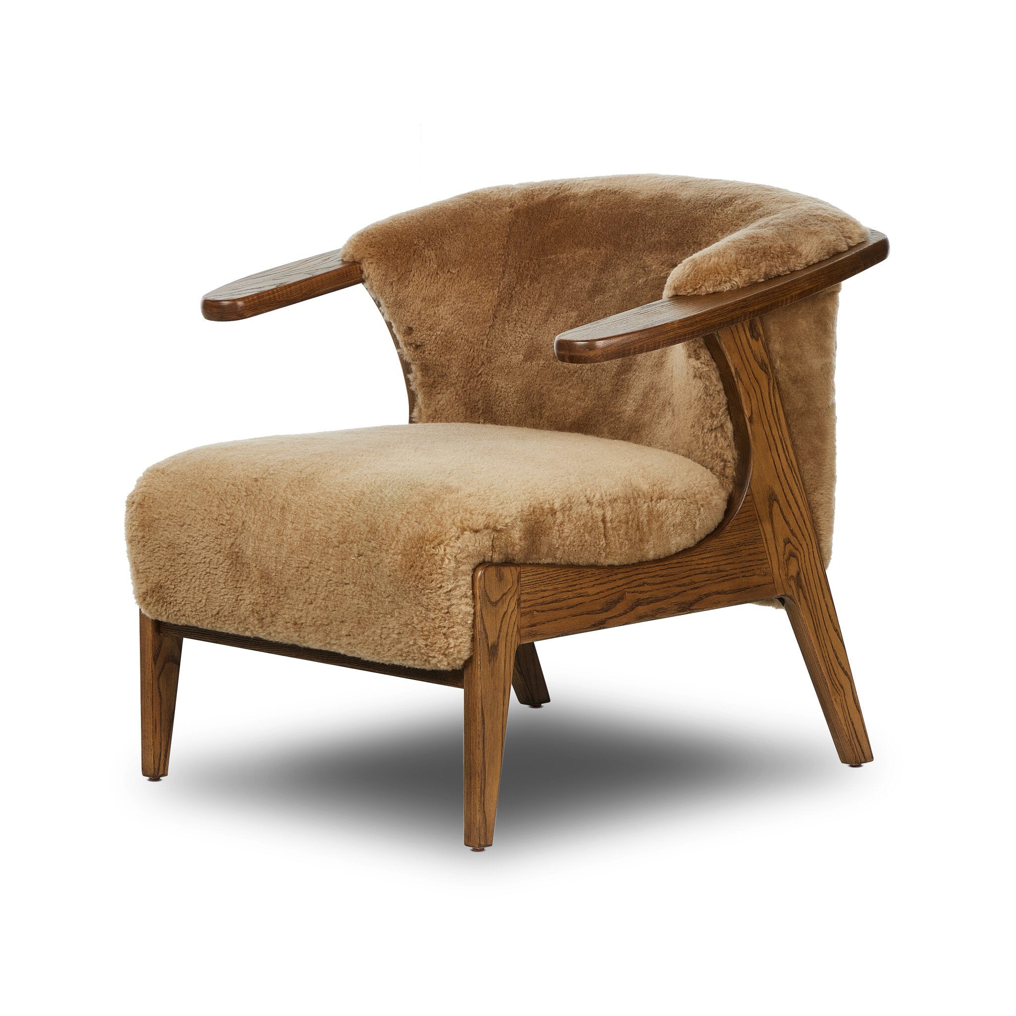Featuring Fabian Desert Shearling Chair by Four Hands at Amethyst Home. Subtle paddle arms and a wrap frame of amber-finished ash embrace soft brown shearling, while S-spring construction ensures exceptional comfort.Overall Dimensions: 30.75"w x 33.00"d x 28.25"hWeight : 38.58 lbsMaterials : 100% Sheared Sheepskin, Solid Ash. Amethyst Home provides interior design, new construction, custom furniture, and area rugs in the Washington metro area