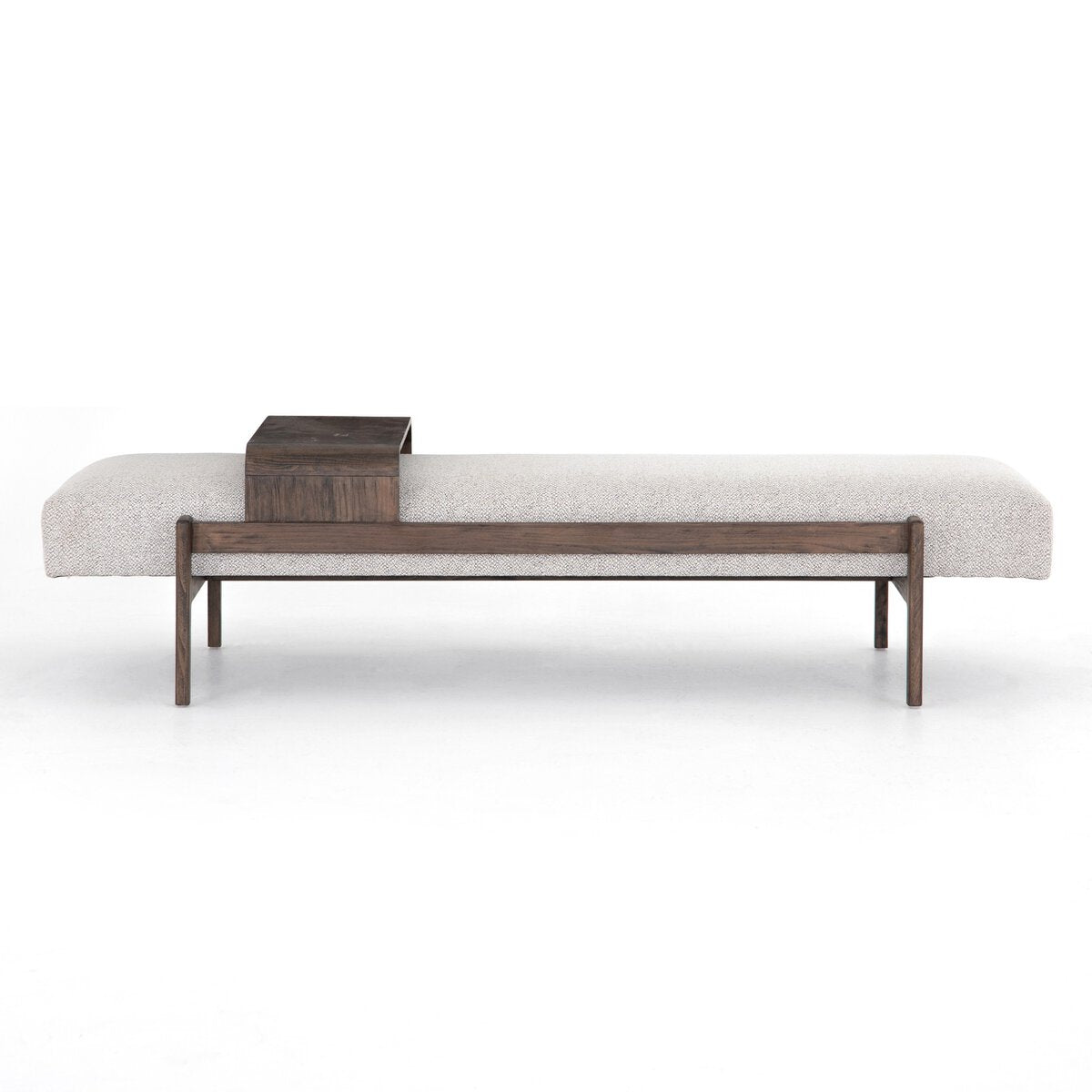 Featuring Fawkes Brunswick Pebble Bench by Four Hands at Amethyst Home. A uniquely modern statement piece inspired by the functional mid-century-style telephone bench, textural white-grey seating features a sliding tray of solid beechwood – the perfect place for a favorite book or cocktail. Great in the entryway or living room.Overall Dimensions: 78.75"w x 28.00"d x 20.00"hWeight . Amethyst Home provides interior design, new construction, custom furniture, and area rugs in the Park City metro area