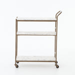 Featuring Tatum Antique Brass Rectangular Bar Cart by Four Hands at Amethyst Home. Entertain with style.  Beautiful natural marble shelves with a brass frame instantly infuses your space with style.Overall Dimensions: 30.00"w x 16.00"d x 36.25"hWeight : 85.98 lbsMaterials : Iron, Solid Marble. Amethyst Home provides interior design, new construction, custom furniture, and area rugs in the Omaha metro area