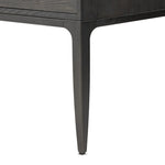 Baroque-period detailing gives this oak desk its  classic look. Made from worn black oak with metal ring pulls on its four drawers, as well as cabriole-like legs to soften the lines Amethyst Home provides interior design, new home construction design consulting, vintage area rugs, and lighting in the Omaha metro area.