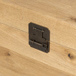 Inspired by classic Chinese antiques, this heritage-style trunk blends timeless design with modern functionality. Crafted from oak with a light, toasted finish, bronzed latch-and-key hardware adds a playful design detail Amethyst Home provides interior design, new home construction design consulting, vintage area rugs, and lighting in the Scottsdale metro area.