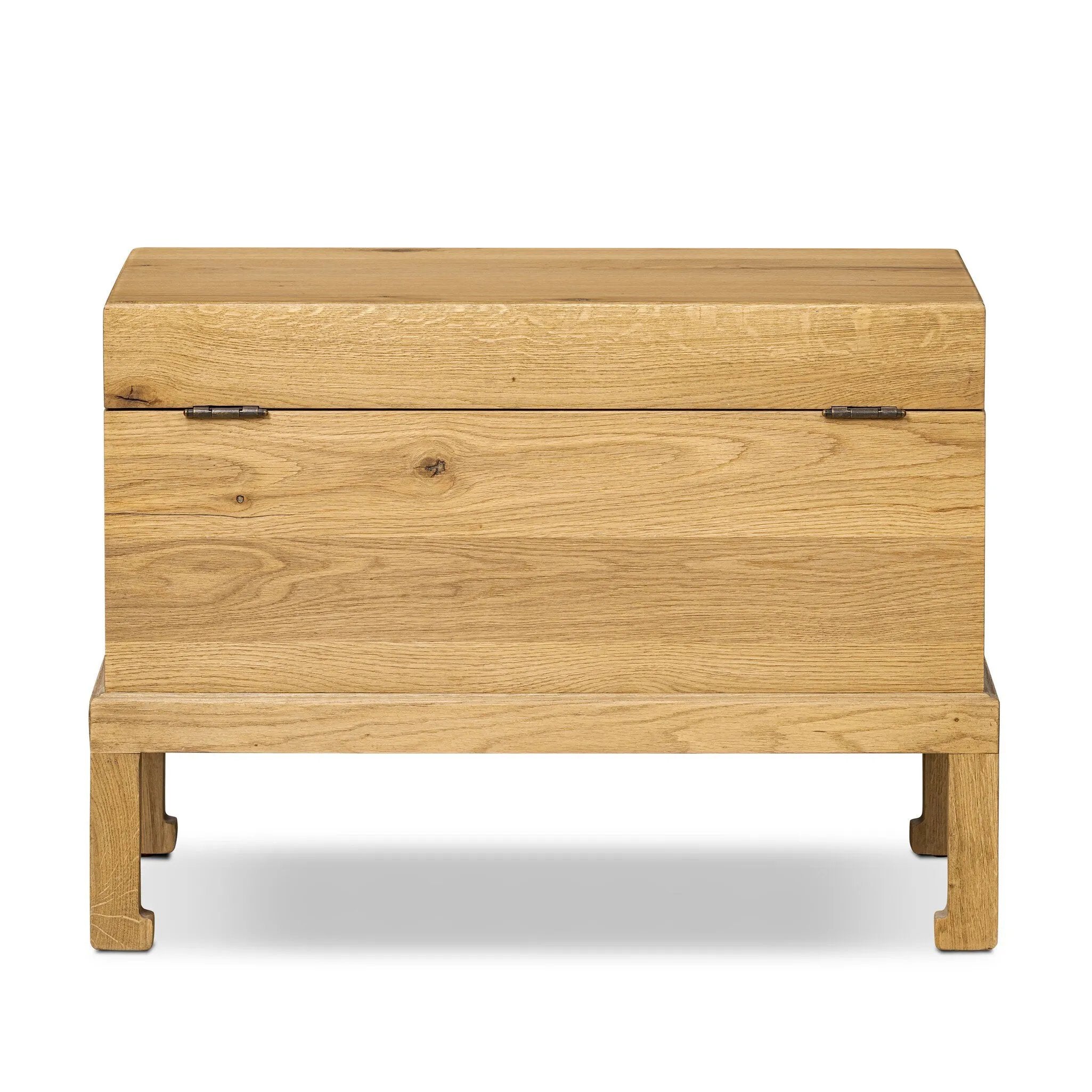 Inspired by classic Chinese antiques, this heritage-style trunk blends timeless design with modern functionality. Crafted from oak with a light, toasted finish, bronzed latch-and-key hardware adds a playful design detail Amethyst Home provides interior design, new home construction design consulting, vintage area rugs, and lighting in the Tampa metro area.