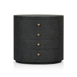 Featuring Amelia Black Linen Oval Nightstand by Four Hands at Amethyst Home. Uniquely made from black-painted linen, a beautifully curved nightstand shapes four drawers for generous bedside storage.Overall Dimensions: 26.00"w x 20.00"d x 24.00"hWeight : 87.08 lbsMaterials: Painted Linen, Engineered Hardwood. Amethyst Home provides interior design, new home construction design consulting, vintage area rugs, and lighting in the Scottsdale metro area.