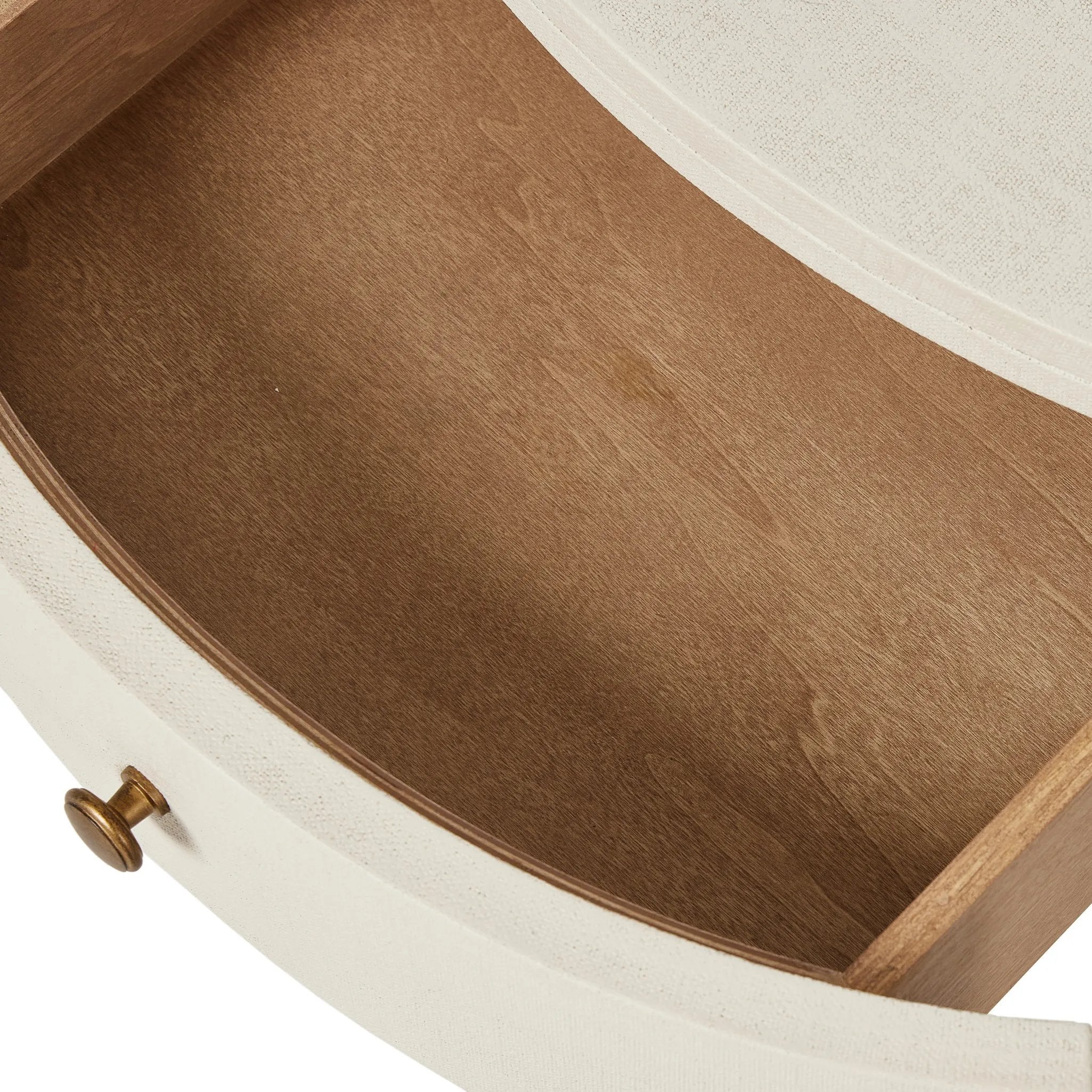 Featuring Amelia Ivory Painted Linen Oval Nightstand by Four Hands at Amethyst Home. Uniquely made from ivory-painted linen, a beautifully curved nightstand shapes four drawers for generous bedside storage.Overall Dimensions: 26.00"w x 20.00"d x 24.00"hWeight : 87.08 lbsMaterials: Painted Linen, Engineered Hardwood. Amethyst Home provides interior design, new home construction design consulting, vintage area rugs, and lighting in the Dallas metro area.