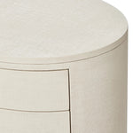 Featuring Amelia Ivory Painted Linen Oval Nightstand by Four Hands at Amethyst Home. Uniquely made from ivory-painted linen, a beautifully curved nightstand shapes four drawers for generous bedside storage.Overall Dimensions: 26.00"w x 20.00"d x 24.00"hWeight : 87.08 lbsMaterials: Painted Linen, Engineered Hardwood. Amethyst Home provides interior design, new home construction design consulting, vintage area rugs, and lighting in the Laguna Beach metro area.