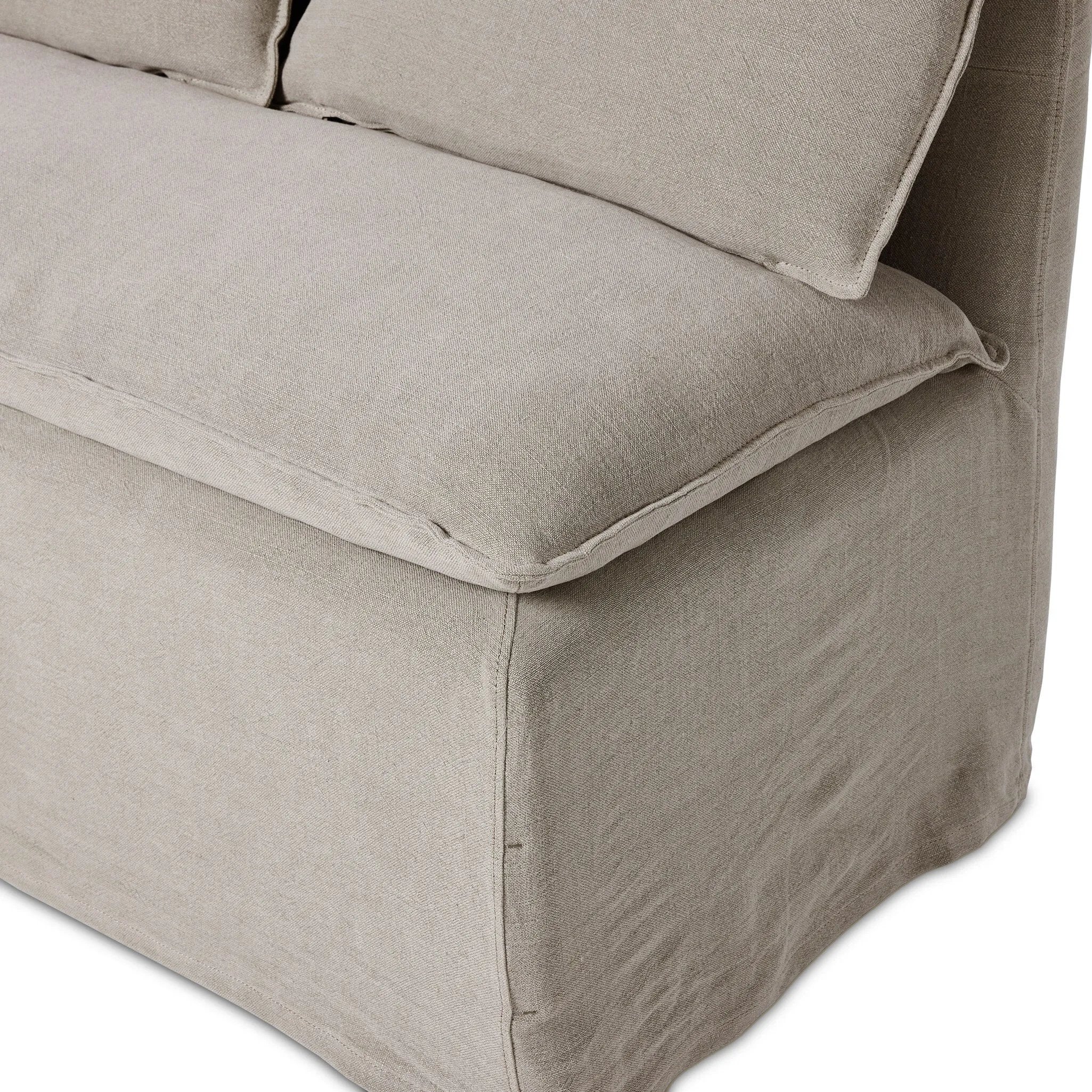 Featuring Andre Slipcovered Linen Dining Banquette Bench by Four Hands at Amethyst Home. Introduce laidback style to your dining area with the Andre Broadway Stone Slipcover Dining Bench. This versatile 51" bench is perfect for seating multiple guests or using as a sleek storage solution. Made with high-quality materials, it offers both durability and sty. Amethyst Home provides interior design, new home construction design consulting, vintage area rugs, and lighting in the Kansas City metro area.