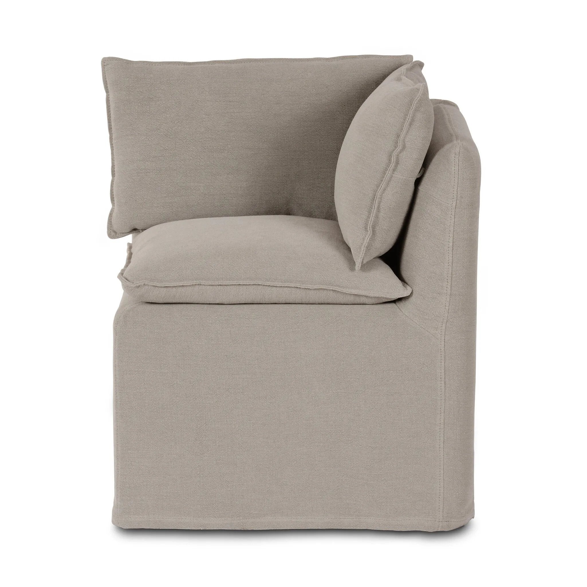 Featuring Andre Slipcovered Linen Dining Banquette Corner by Four Hands at Amethyst Home. This Andre Broadway Stone Slipcover Dining Corner Piece is the perfect solution for your dining needs. With its versatile design and comfortable sofa feature, it offers both style and functionality. Made with quality materials, it provides durability and long-lasting us. Amethyst Home provides interior design, new home construction design consulting, vintage area rugs, and lighting in the Portland metro area.