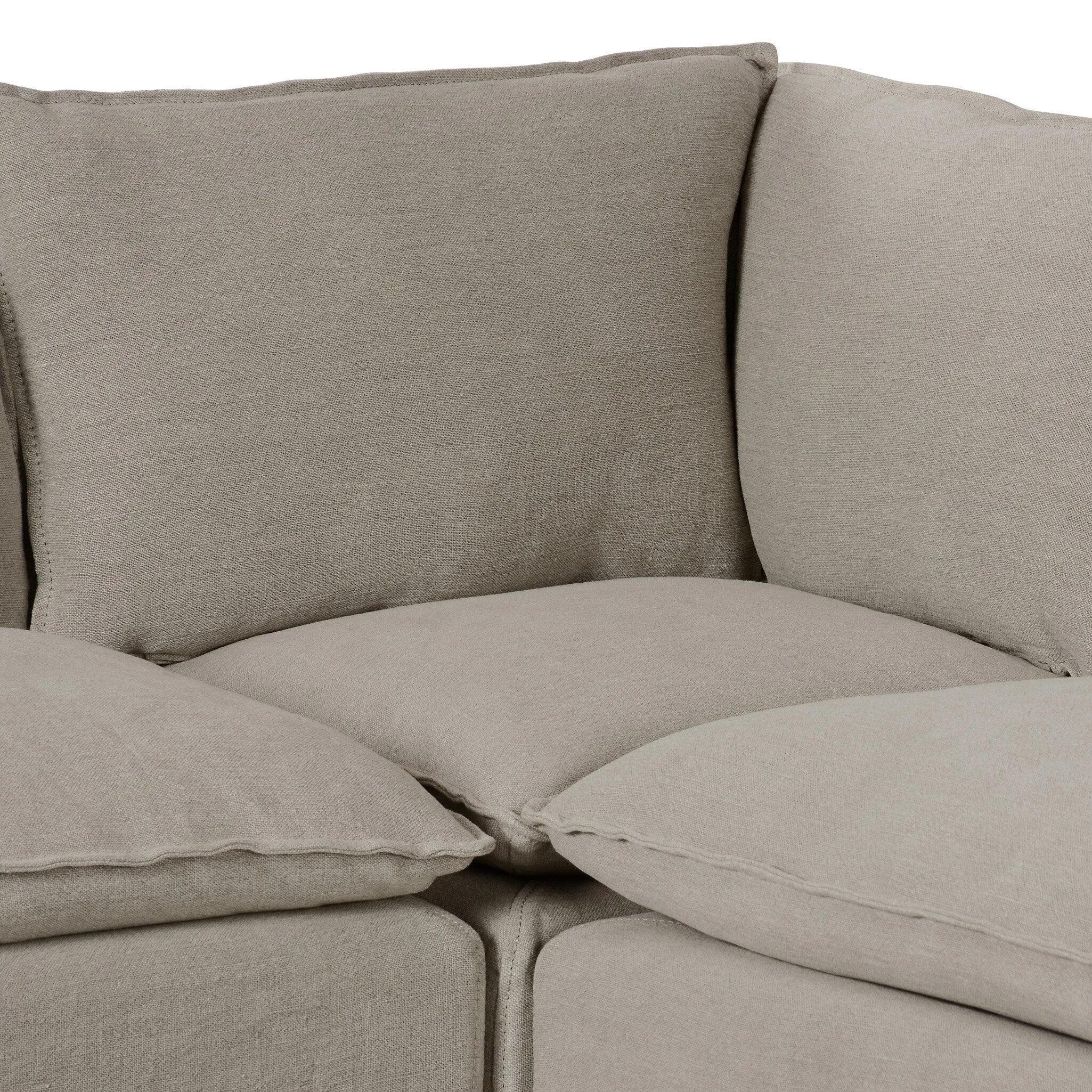 Featuring Andre Broadway Stone  Slipcover Dining Banquette by Four Hands at Amethyst Home. Expertly crafted with a sleek shape and supportive cushioning, the Andre Shape 131" - Broadway Stone sofa adds sophisticated style to any dining space. Available in L shape, this slipcover dining banquette provides maximum comfort and a modern aesthetic. 
Overall D. Amethyst Home provides interior design, new home construction design consulting, vintage area rugs, and lighting in the Laguna Beach metro area.