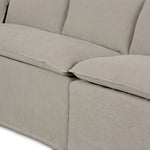 Featuring Andre Broadway Stone  Slipcover Dining Banquette by Four Hands at Amethyst Home. Expertly crafted with a sleek shape and supportive cushioning, the Andre Shape 131" - Broadway Stone sofa adds sophisticated style to any dining space. Available in L shape, this slipcover dining banquette provides maximum comfort and a modern aesthetic. 
Overall Dimensio. Amethyst Home provides interior design, new home construction design consulting, vintage area rugs, and lighting in the Omaha metro area.