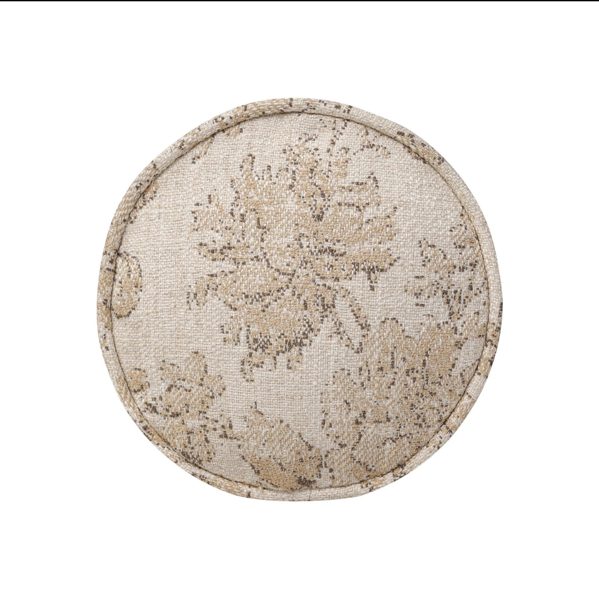 Elevate your bedroom styling with a linen-blend bolster pillow featuring a damask pattern Amethyst Home provides interior design, new home construction design consulting, vintage area rugs, and lighting in the Tampa metro area.