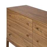 Featuring Arturo Natural Walnut Veneer 9 Drawer Dresser by Four Hands at Amethyst Home. Inspired by campaign-style furniture of the 1800s — packable pieces first designed for traveling military use — a simply shaped dresser of natural walnut features a subtly inset top and rounded legs, finished with wooden hardware. This item has been modified to comply w. Amethyst Home provides interior design, new home construction design consulting, vintage area rugs, and lighting in the Washington metro area.