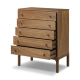 Featuring Arturo Natural Walnut Veneer Chest by Four Hands at Amethyst Home. Inspired by campaign-style furniture of the 1800s — packable pieces first designed for traveling military use — a simply shaped chest of natural walnut features a subtly inset top and rounded legs, finished with wooden hardware. This item has been modified to comply with the STURDY. Amethyst Home provides interior design, new home construction design consulting, vintage area rugs, and lighting in the Nashville metro area.