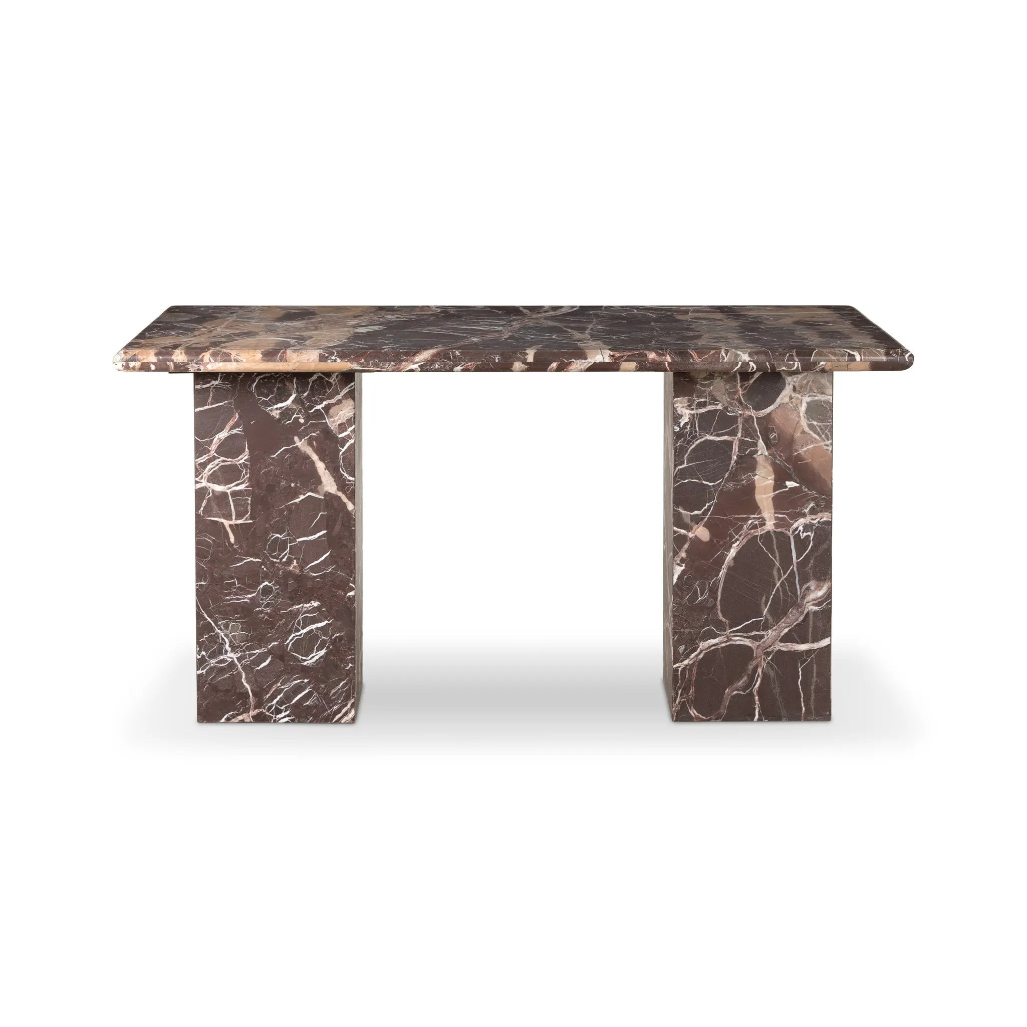 Featuring Arum Merlot Marble Desk by Four Hands at Amethyst Home. Made entirely from solid marble, a stately, sculptural desk makes a major style statement.Overall Dimensions: 60.00"w x 30.00"d x 30.00"hWeight : 257.60 lbsMaterials: Solid Marble. Amethyst Home provides interior design, new home construction design consulting, vintage area rugs, and lighting in the Charlotte metro area.