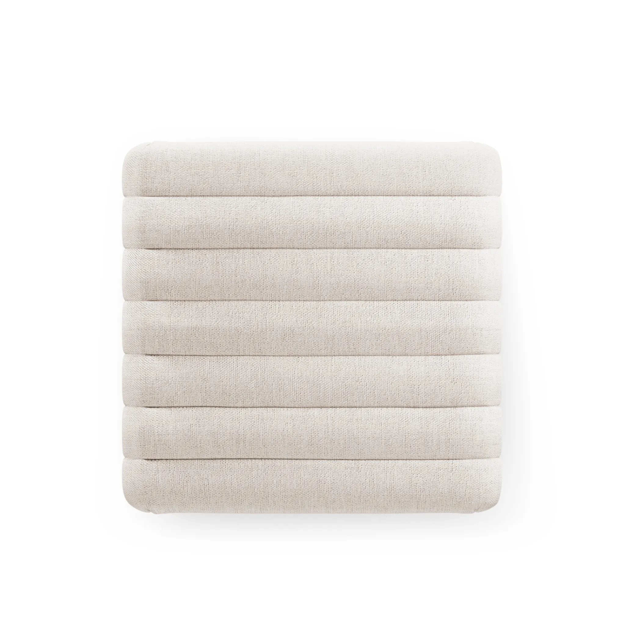 Featuring Augustine Dover Crescent Ottoman by Four Hands at Amethyst Home. Layer in an extra surface or added seating by way of a linen-blend ottoman in a crisp, clean off-white, with dramatic channeling for great texture.Overall Dimensions: 21.50"w x 21.00"d x 18.00"hWeight : 80 lbsMaterials :. Amethyst Home provides interior design, new home construction design consulting, vintage area rugs, and lighting in the Charlotte metro area.