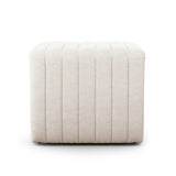 Featuring Augustine Dover Crescent Ottoman by Four Hands at Amethyst Home. Layer in an extra surface or added seating by way of a linen-blend ottoman in a crisp, clean off-white, with dramatic channeling for great texture.Overall Dimensions: 21.50"w x 21.00"d x 18.00"hWeight : 80 lbsMaterials :. Amethyst Home provides interior design, new home construction design consulting, vintage area rugs, and lighting in the Park City metro area.