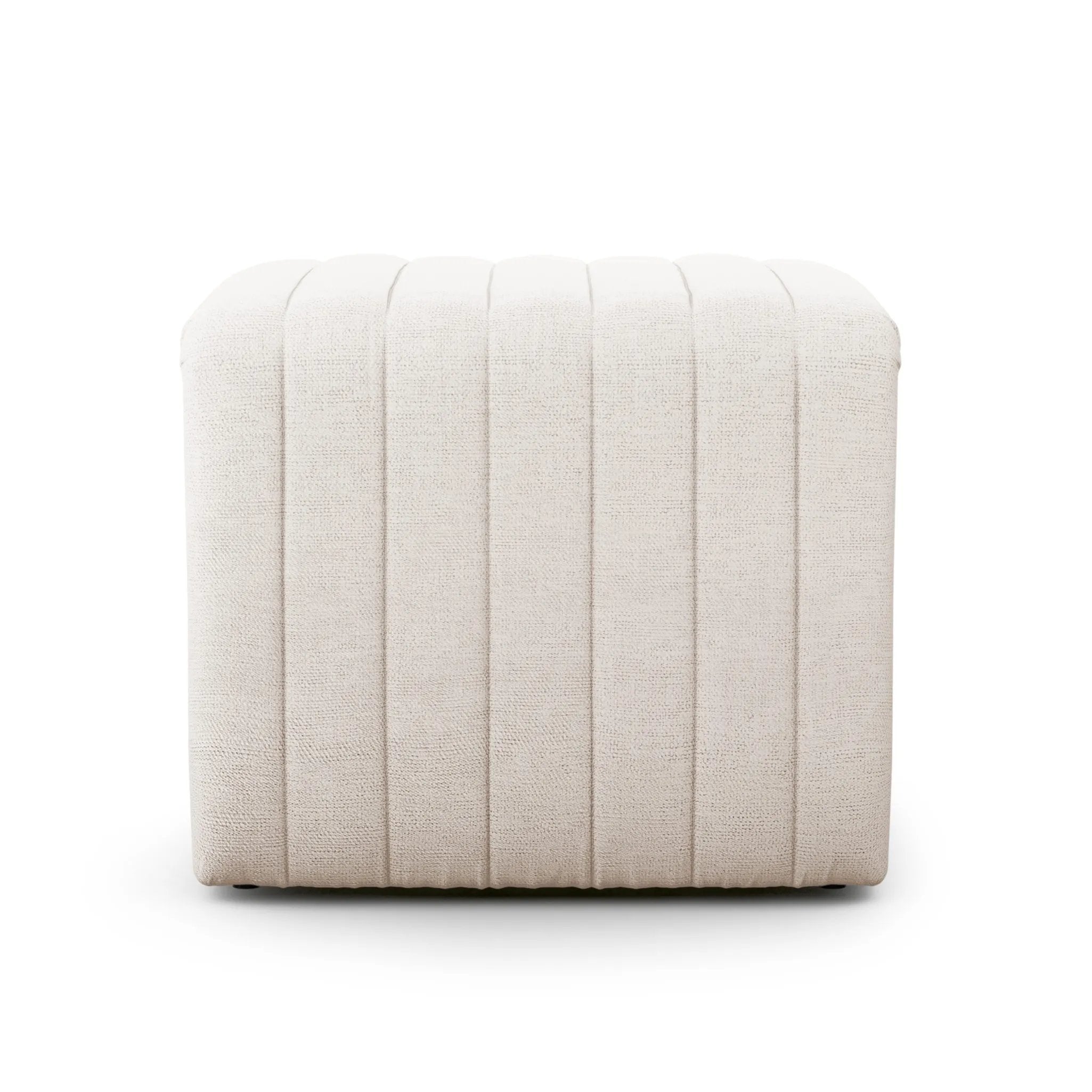 Featuring Augustine Dover Crescent Ottoman by Four Hands at Amethyst Home. Layer in an extra surface or added seating by way of a linen-blend ottoman in a crisp, clean off-white, with dramatic channeling for great texture.Overall Dimensions: 21.50"w x 21.00"d x 18.00"hWeight : 80 lbsMaterials :. Amethyst Home provides interior design, new home construction design consulting, vintage area rugs, and lighting in the Park City metro area.