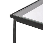 A slim, spare frame of hammered gunmetal pairs with tempered glass, for a clean and timeless end table look. Stretchers attach to metal loops for an elevated design detail Amethyst Home provides interior design, new home construction design consulting, vintage area rugs, and lighting in the Monterey metro area.