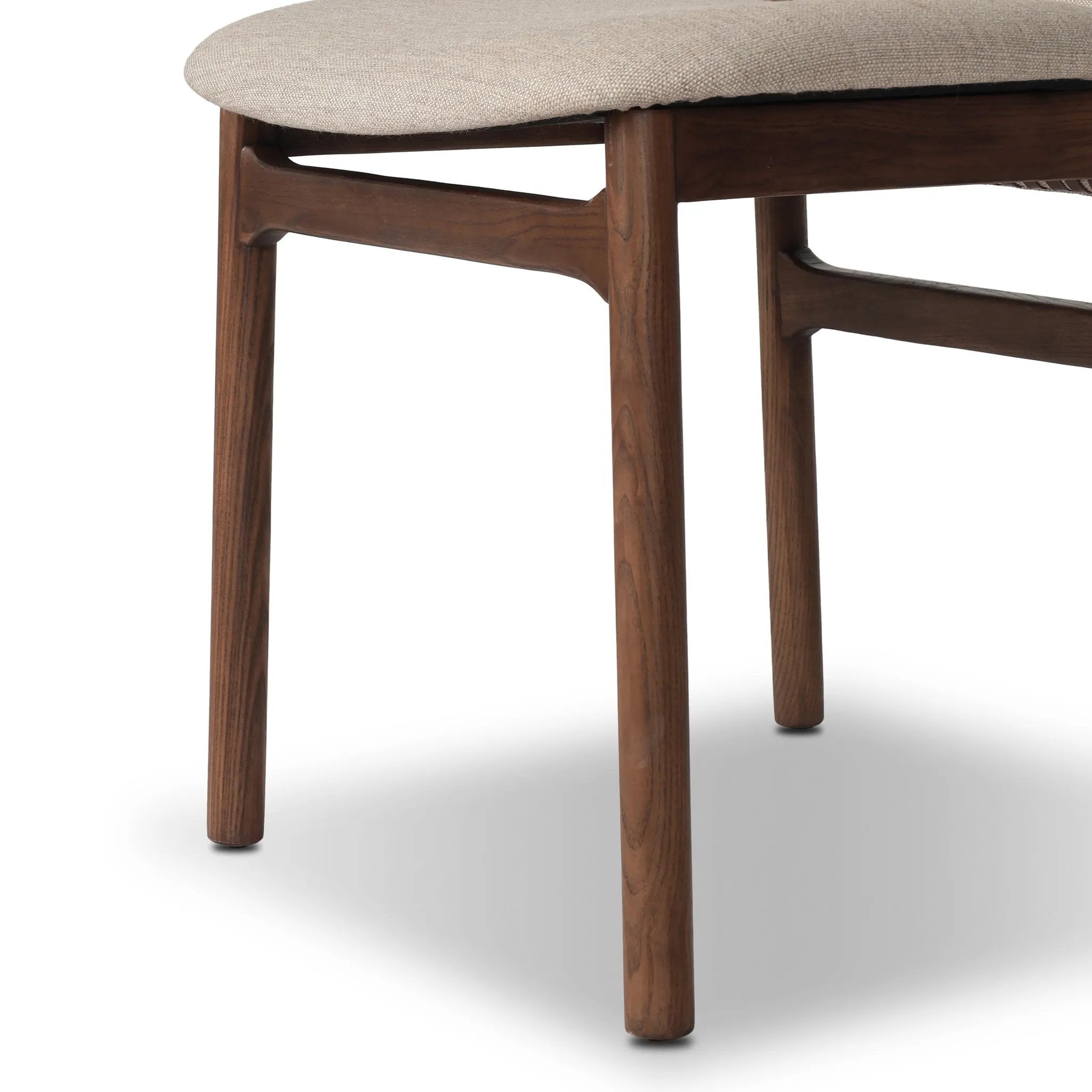 Featuring Baden Alcala Wheat Dining Chair by Four Hands at Amethyst Home. Midcentury-inspired with its minimalist wooden frame, this armless dining chair features a low back and float-like upholstered seat.Overall Dimensions: 19.75"w x 23.25"d x 32.25"hWeight : 14.99 lbsMaterials: 70% Polyester, 20% Viscose (Rayon), 10% Flax/Linen, Solid Ash, Top Grain Leathe. Amethyst Home provides interior design, new home construction design consulting, vintage area rugs, and lighting in the Houston metro area.