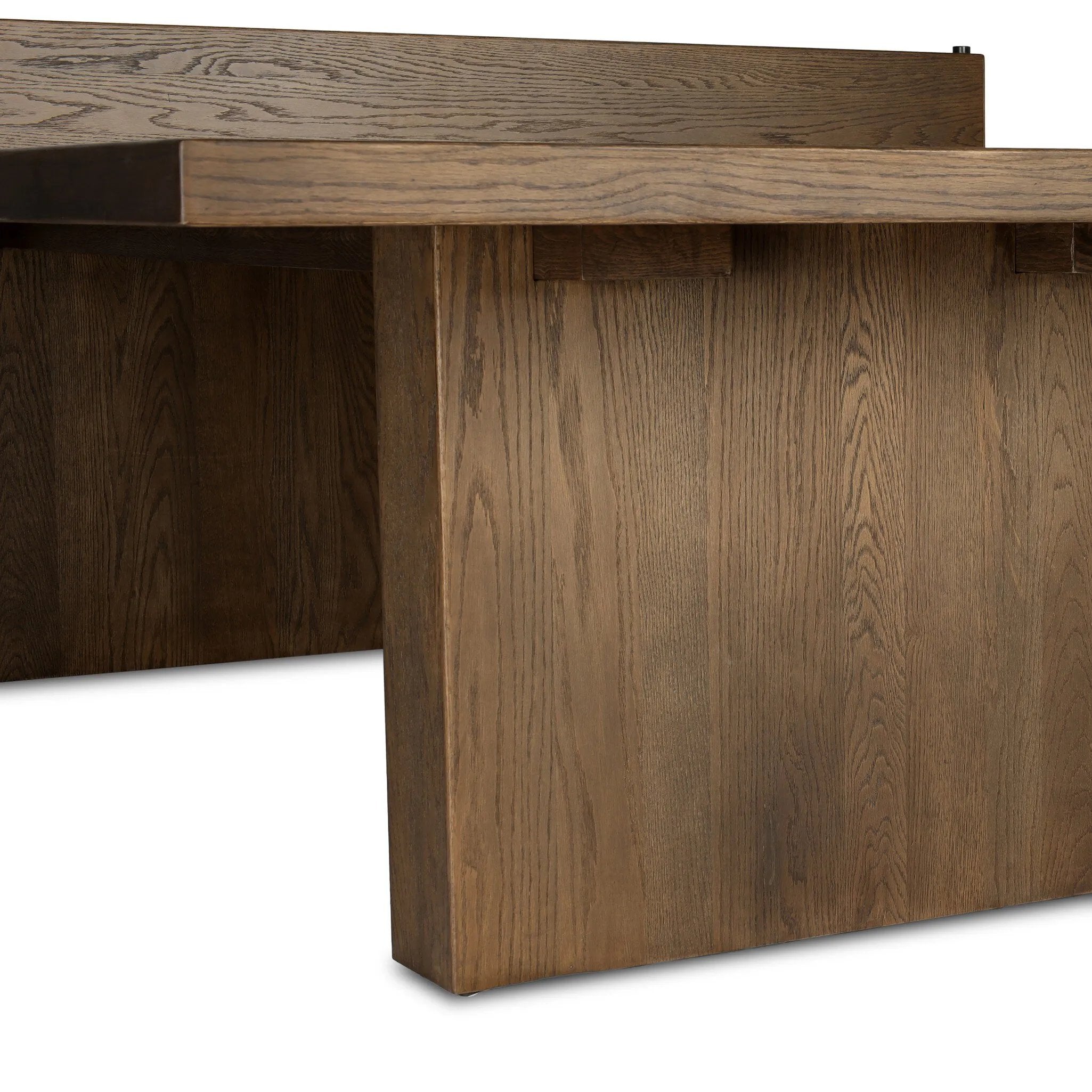 Fun meets flexibility. Two large slabs of warm grey marble, framed in rich oak, join together and sit atop the minimalist plinth bases of this dual-purpose ping pong table. The wooden "net" fastens to the table with custom gunmetal clamps, which can be easily removed for a dining table that seats 12 Amethyst Home provides interior design, new home construction design consulting, vintage area rugs, and lighting in the Miami metro area.