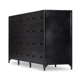 Featuring Belmont Black 12 Drawer Dresser by Four Hands at Amethyst Home. Industrial-inspired, black-finished iron forms a wide and roomy twelve-drawer dresser, with bronzed knobs for contrast.Overall Dimensions: 85.00"w x 19.75"d x 38.50"hWeight : 401.24 lbsMaterials : Iron. Amethyst Home provides interior design, new home construction design consulting, vintage area rugs, and lighting in the Miami metro area.
