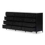 Featuring Belmont Black 12 Drawer Dresser by Four Hands at Amethyst Home. Industrial-inspired, black-finished iron forms a wide and roomy twelve-drawer dresser, with bronzed knobs for contrast.Overall Dimensions: 85.00"w x 19.75"d x 38.50"hWeight : 401.24 lbsMaterials : Iron. Amethyst Home provides interior design, new home construction design consulting, vintage area rugs, and lighting in the Salt Lake City metro area.