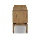 Featuring Bergstrom Warm Natural Oak Veneer Media Console by Four Hands at Amethyst Home. Light, natural oak reflects the New American inspiration behind this storage-driven console of warm, natural oak. Elevated on tapered legs with corner relief accents, its asymmetrical design offers storage for your media needs and more. Overall Dimensions: 84.00"w x 18. Amethyst Home provides interior design, new home construction design consulting, vintage area rugs, and lighting in the Park City metro area.