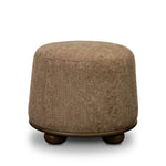 For an extra seat or propped feet, this welcoming ottoman features a subtly tapered shape and a rounded base with bun feet beneath. Crafted from almond-finished oak and upholstered with a linen blend fabric that features a beautiful damask pattern Amethyst Home provides interior design, new home construction design consulting, vintage area rugs, and lighting in the Nashville metro area.