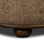 For an extra seat or propped feet, this welcoming ottoman features a subtly tapered shape and a rounded base with bun feet beneath. Crafted from almond-finished oak and upholstered with a linen blend fabric that features a beautiful damask pattern Amethyst Home provides interior design, new home construction design consulting, vintage area rugs, and lighting in the Scottsdale metro area.