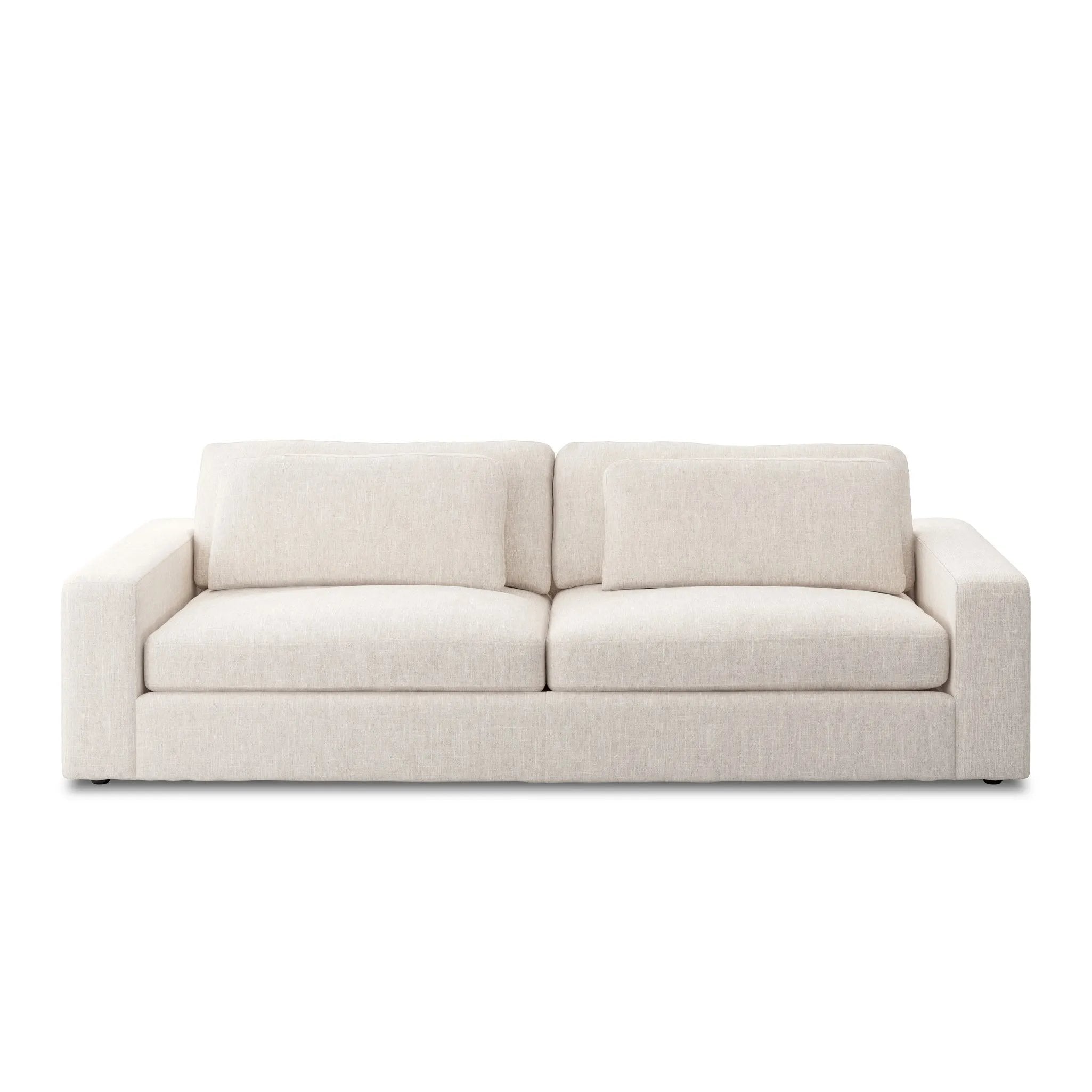 Featuring Bloor Essence Natural Sofa by Four Hands at Amethyst Home. Deep, modern and seductive. This dramatic, spacious sofa is covered in a durable light neutral woven fabric that mixes well with any color palette.Overall Dimensions: 98.00"w x 46.00"d x 31.00"hMaterials : 49% Viscose (Rayon), 22% Flax/Linen, 18% Polyester, 11% CottonWeight : 154.32 lbs. Amethyst Home provides interior design, new home construction design consulting, vintage area rugs, and lighting in the Dallas metro area.