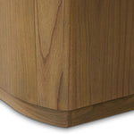 Fluid contours give shape to this solid mindi media console, topped with a creamy marbled top. Two doors with knobbed pulls and three drawers open to spacious storage Amethyst Home provides interior design, new home construction design consulting, vintage area rugs, and lighting in the Portland metro area.