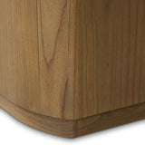 Fluid contours give shape to this solid mindi media console, topped with a creamy marbled top. Two doors with knobbed pulls and three drawers open to spacious storage Amethyst Home provides interior design, new home construction design consulting, vintage area rugs, and lighting in the Portland metro area.