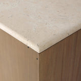 Fluid contours give shape to this solid mindi media console, topped with a creamy marbled top. Two doors with knobbed pulls and three drawers open to spacious storage Amethyst Home provides interior design, new home construction design consulting, vintage area rugs, and lighting in the Winter Garden metro area.