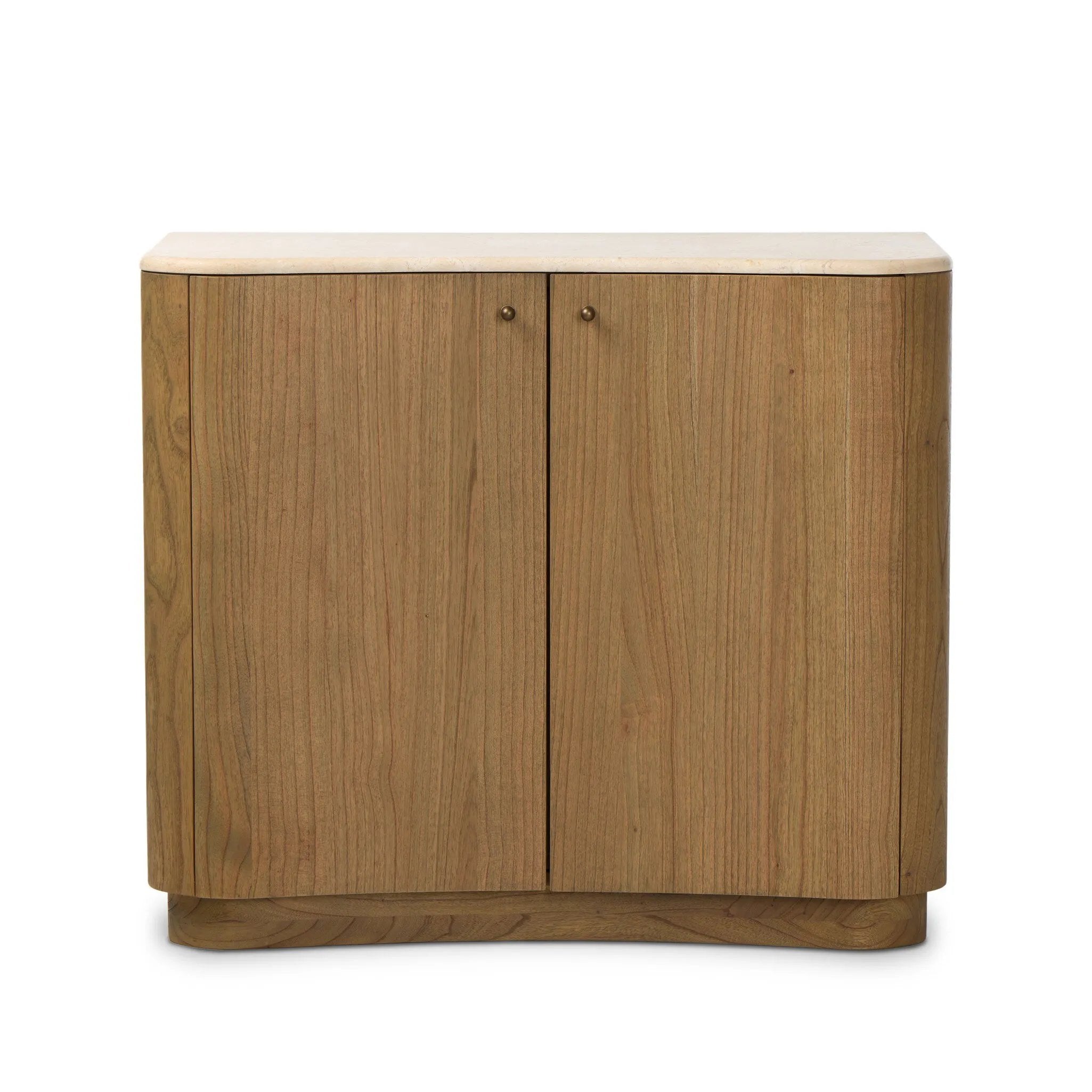 Fluid contours give shape to this solid mindi cabinet, topped with a creamy marbled top. Two doors with knobbed pulls open to inset shelves for organized storage Amethyst Home provides interior design, new home construction design consulting, vintage area rugs, and lighting in the Monterey metro area.