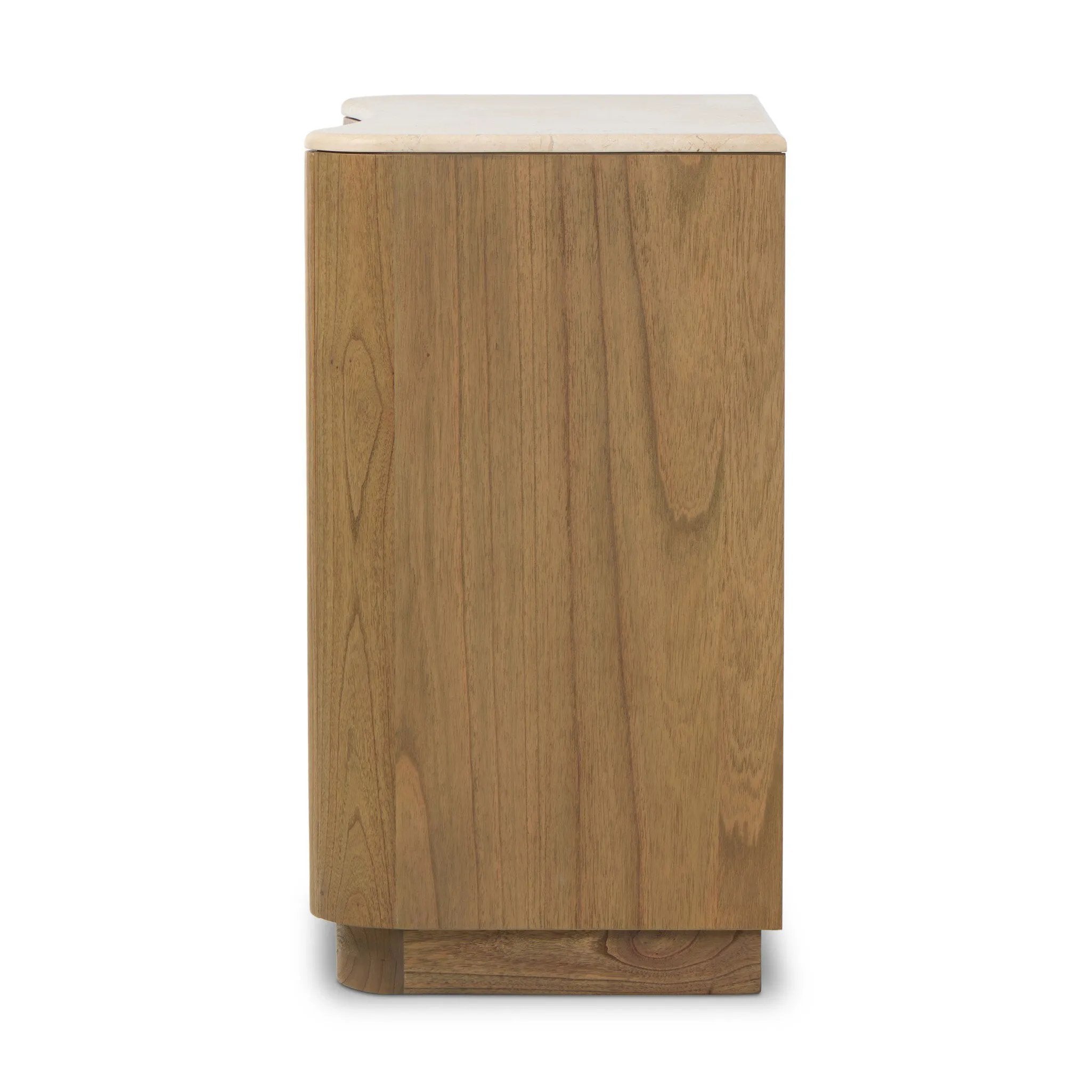 Fluid contours give shape to this solid mindi cabinet, topped with a creamy marbled top. Two doors with knobbed pulls open to inset shelves for organized storage Amethyst Home provides interior design, new home construction design consulting, vintage area rugs, and lighting in the Park City metro area.