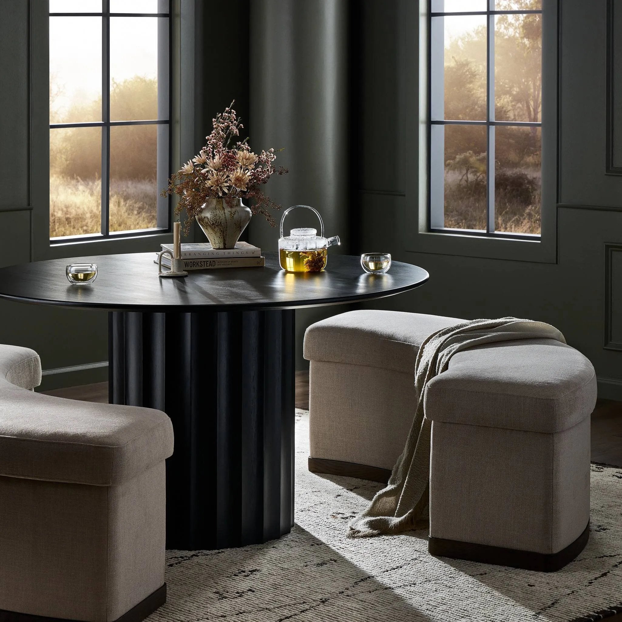 Featuring Candace Harbor Sand Dining Bench by Four Hands at Amethyst Home. Bring a tailored, timeless look to your space with shapely dining bench designed to pair with a round dining table. A burnt oak base grounds a curved frame and seat upholstered in high-performance fabric — perfect for everyday dining. Performance fabrics are specially created to with. Amethyst Home provides interior design, new home construction design consulting, vintage area rugs, and lighting in the San Diego metro area.