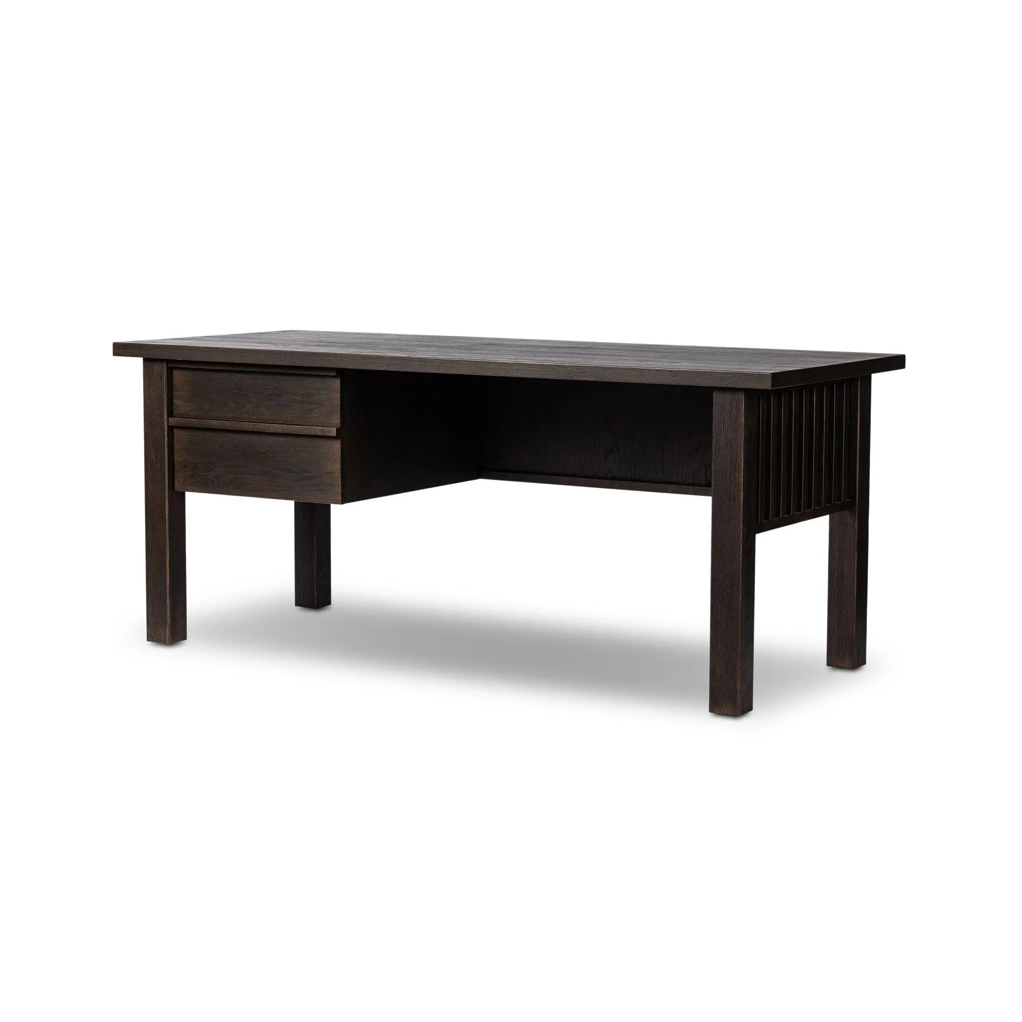 Elevate your workspace with an oak desk inspired by traditional Japanese tansu cabinets Amethyst Home provides interior design, new home construction design consulting, vintage area rugs, and lighting in the Boston metro area.