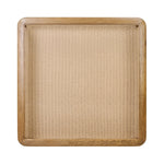 Anchor your space with mixed materials. Made from brown oak, natural paper cord and tempered glass, with shelving for extra storage and display Amethyst Home provides interior design, new home construction design consulting, vintage area rugs, and lighting in the San Diego metro area.