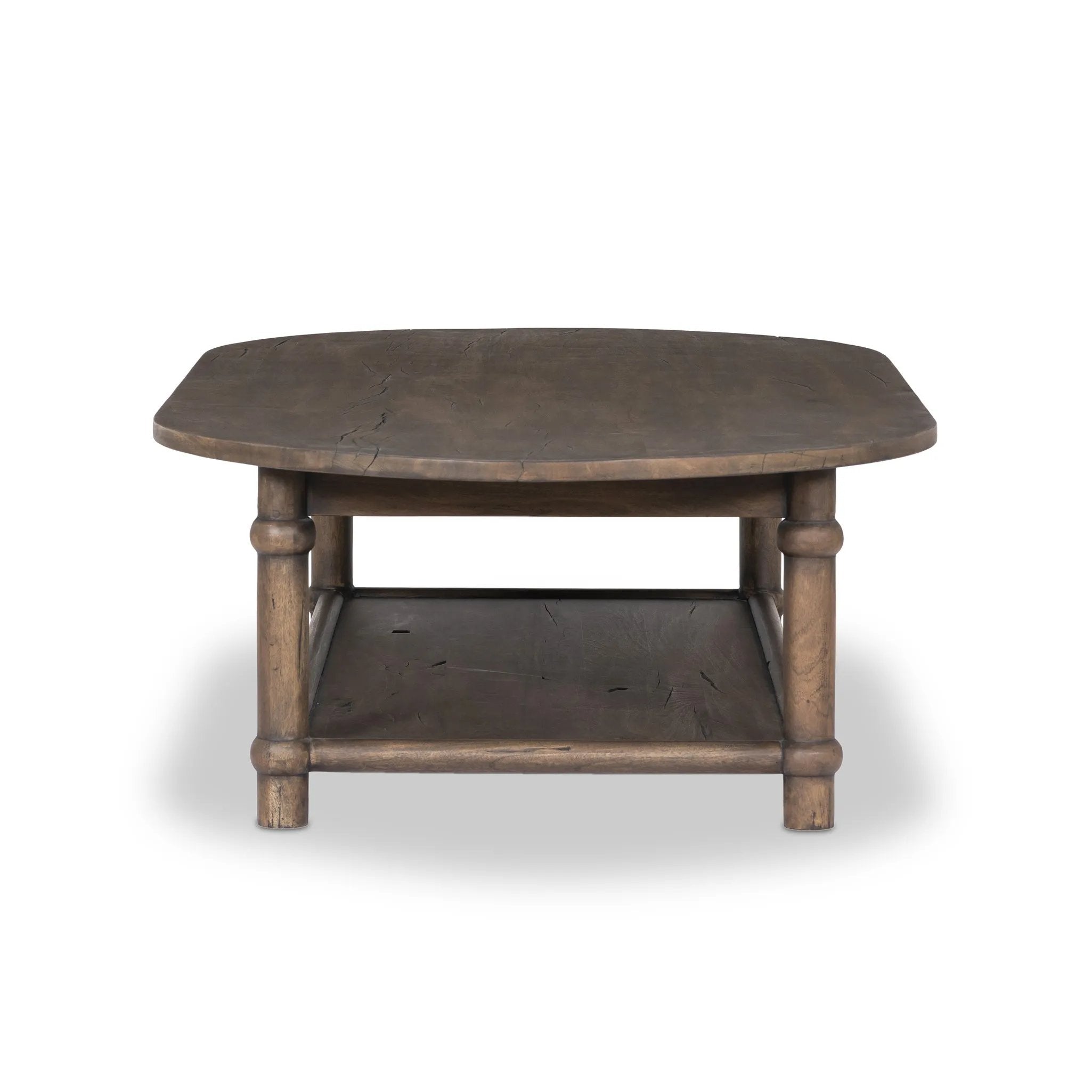 Crafted from brown reclaimed wood enriched with natural antiquing. A rounded bullnose edge and the lower shelf add functionality, while the round ball details provide a crafted finish. A design collaboration by Amber Lewis and Four Hands. This item has limited online distribution and may not be sold on websites without prior approval. Amethyst Home provides interior design, new home construction design consulting, vintage area rugs, and lighting in the Washington metro area.