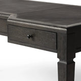 Featuring Claude Distressed Black Oak Veneer Desk by Four Hands at Amethyst Home. This refreshed directoire-style desk pairs a 100% top-grain leather inset top with a unique reverse breakfront and recessed center drawer. Finished in distressed black oak, it offers the workspace a classic yet updated feel.
Overall Dimensions: 28.0" L x 68.0 " W x 30.0" H
Mat. Amethyst Home provides interior design, new home construction design consulting, vintage area rugs, and lighting in the Nashville metro area.